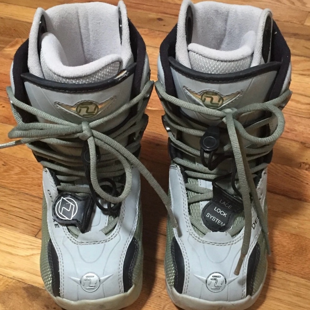Gray and Black Snowboard Boots with Lace Lock System